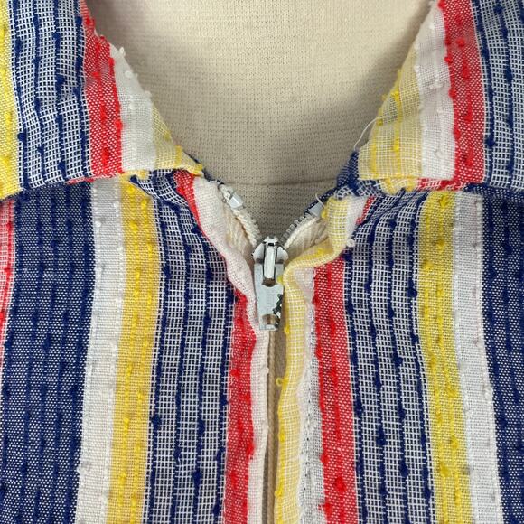 Vintage Smock Dress Size Large Red Blue Stripe Seersucker Zip Casual Retro 70s - Picture 10 of 16